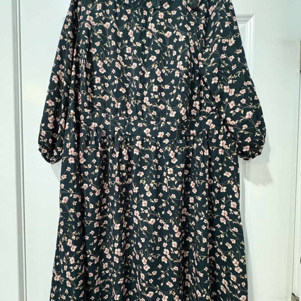 Floral Midi Dress - Green and Pink